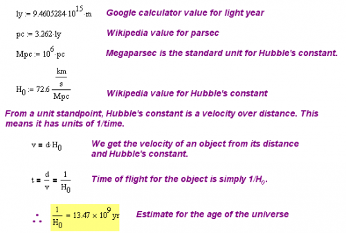Figure 2: Calculation of the Age of the Universe.