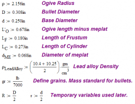 Figure 11: Variable Definitions for 155 grain Sierra Bullet Example.