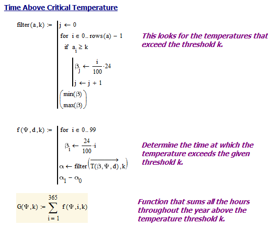Figure 4: Equations for Summing the Hours Greater Than a Threshold.
