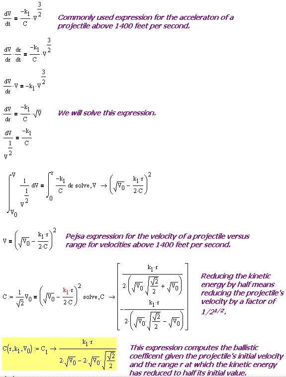 Figure 1: Derivation of an Expression for the Ballistic Coefficient.