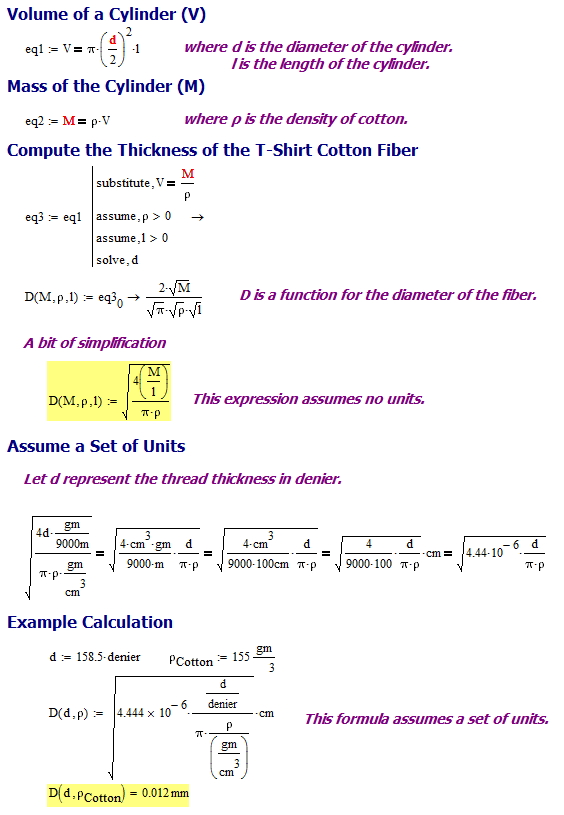 Figure 5: Derivation of Conversion Formula Between Denier and Centimeters.