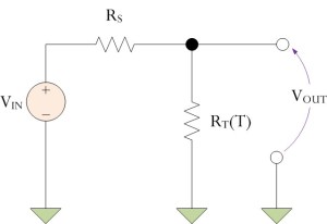 Figure 1: Thermistor Circuit with Decreasing Voltage Versus Temperature Characteristic.