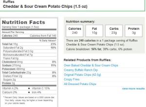 Figure 2: Nutrition Label for Ruffles Cheddar and Sour Cream Potato Chips (1.5 oz).