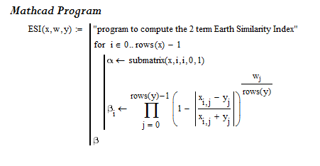 Figure 2: Mathcad Program Used to Compute ESI Values.