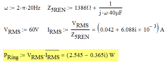 Figure 6: Ring Power Calculation with Lower RMS Ring Voltage.